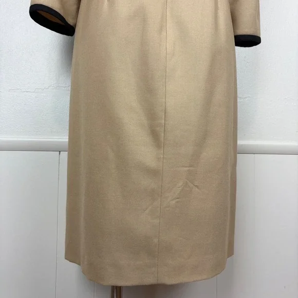 Boden Tan Wool Dress Black Tipped Size 6L Camel Striping Midi Classic Old Money - Picture 11 of 17